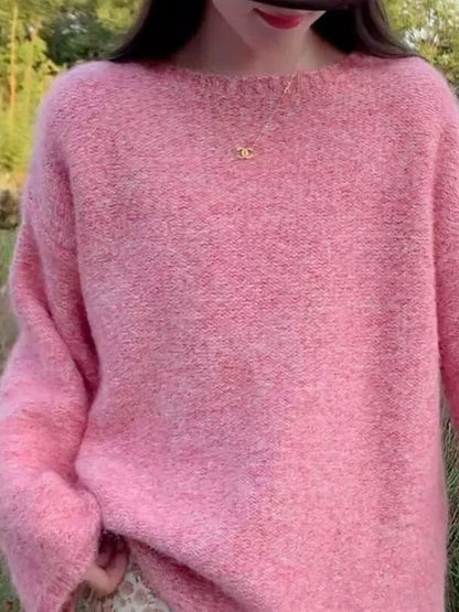 Damen Strickpullover Flauschig Weites Modell Beige