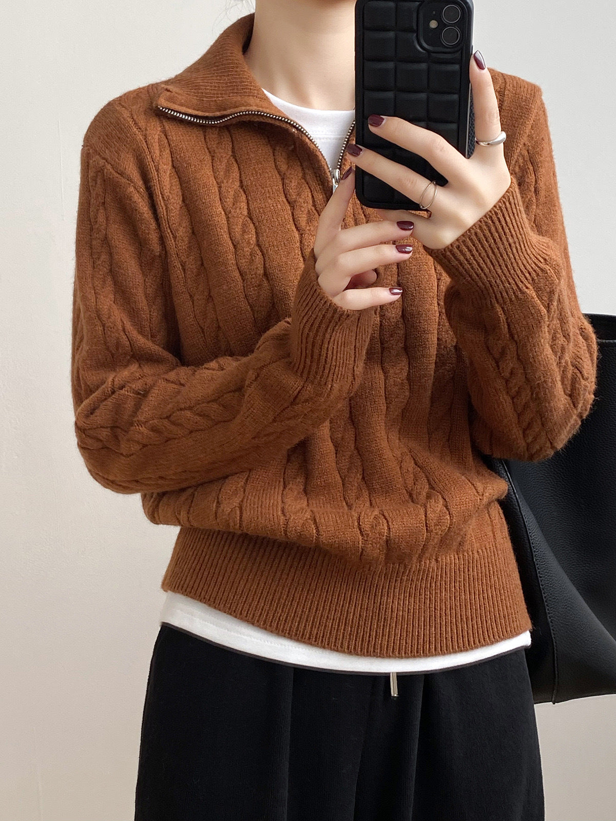 Damen Strickpullover Zopfdesign Stehkragen Eveloria