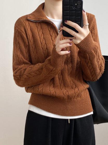 Damen Strickpullover Zopfdesign Stehkragen Eveloria