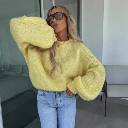 Damen Oversized Strickpullover Voluminöse Ärmel Modern Eveloria