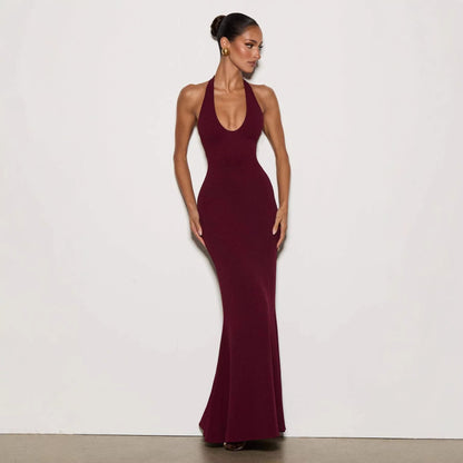 Damen Elegantes Bodenkleid V-Ausschnitt Figurbetonung