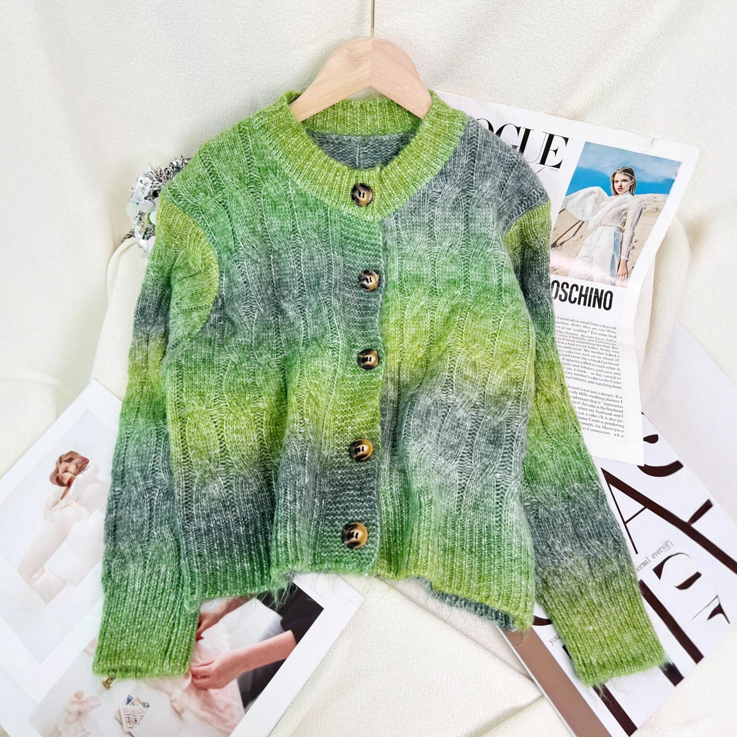 Damen Strickjacke Zopfmuster Farbverlauf Eveloria