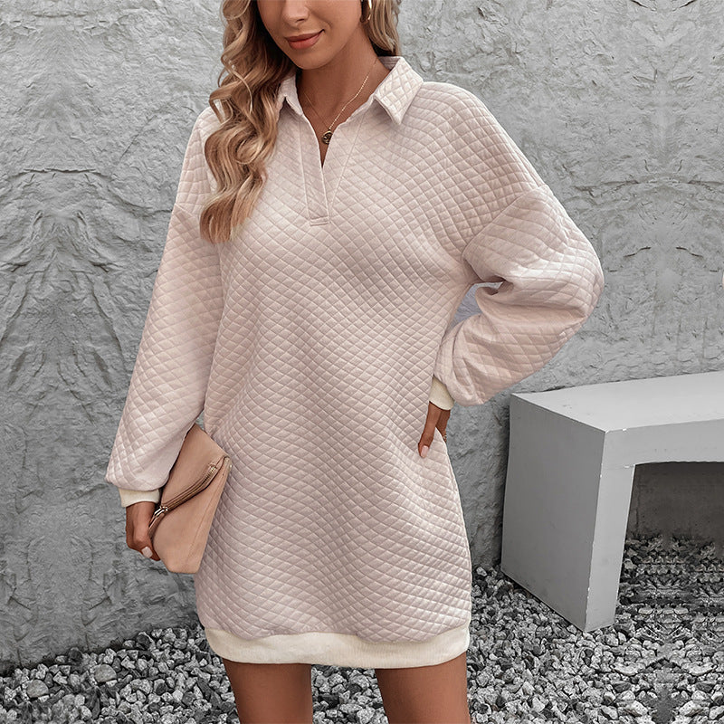Damen Pulloverkleid Stehkragen Waffelmuster Wärme