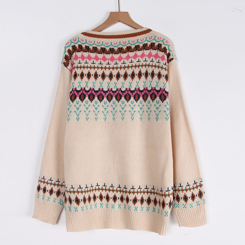 Damen Strickpullover Norwegermuster Bunt Eveloria