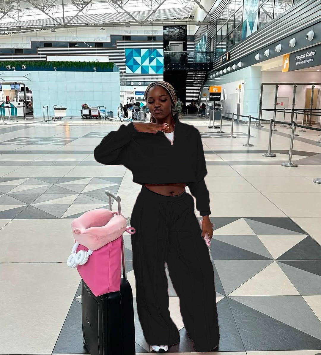 Damen Cropped Sweatshirt Reißverschluss Komfortbund Eveloria