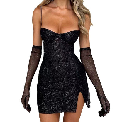 Damen Minikleid mit schimmerndem Oberteil und Taillenschnitt