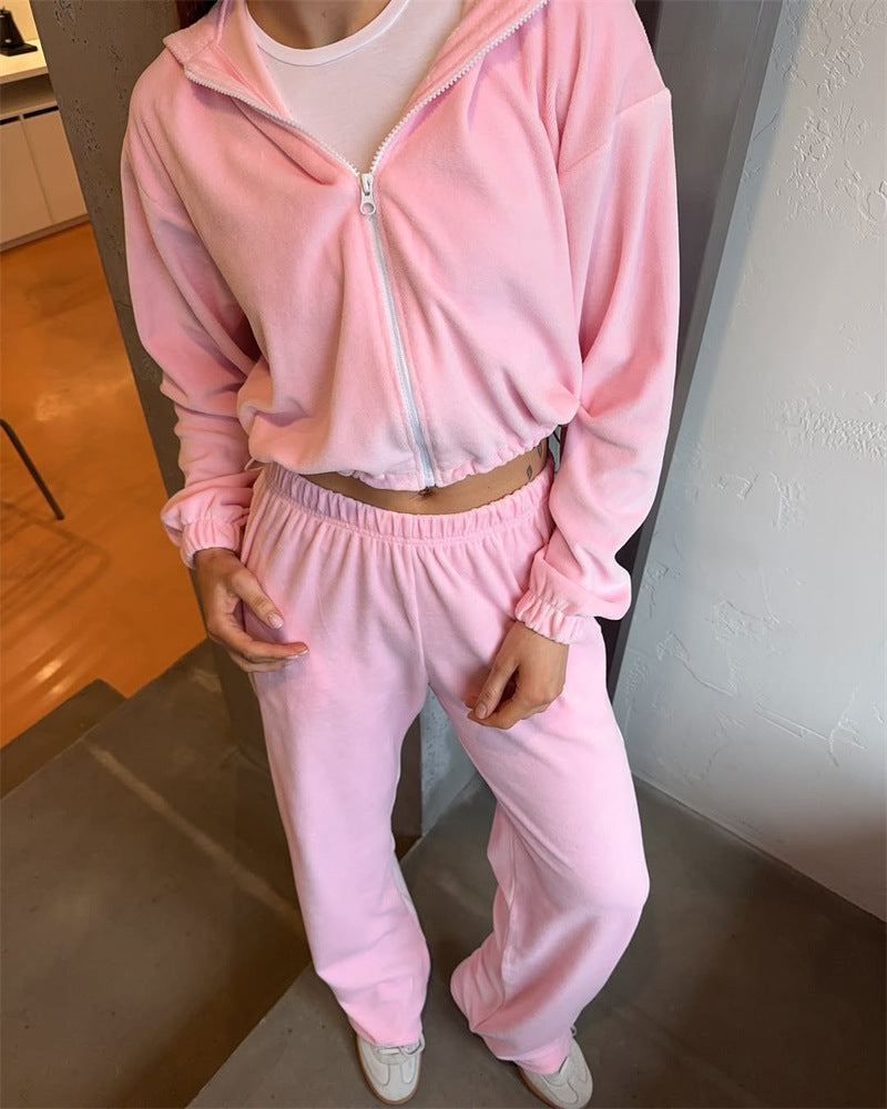 Damen Cropped Sweatshirt Set mit hoher Jogginghose