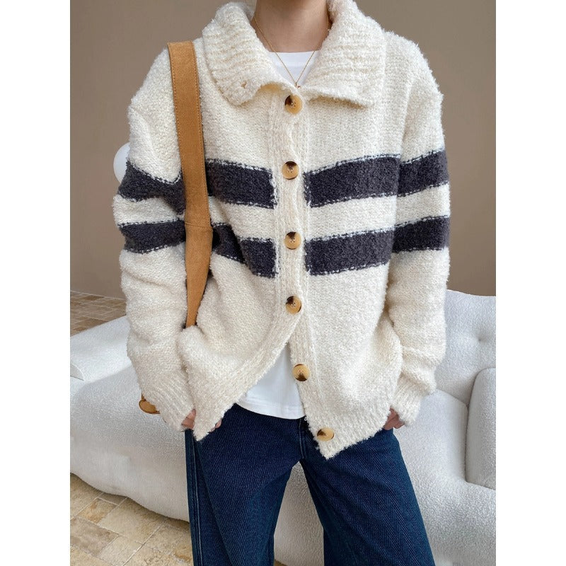 Damen Strickmantel Kuschelig Hochkragen Dekorative Knöpfe Beige - Eveloria