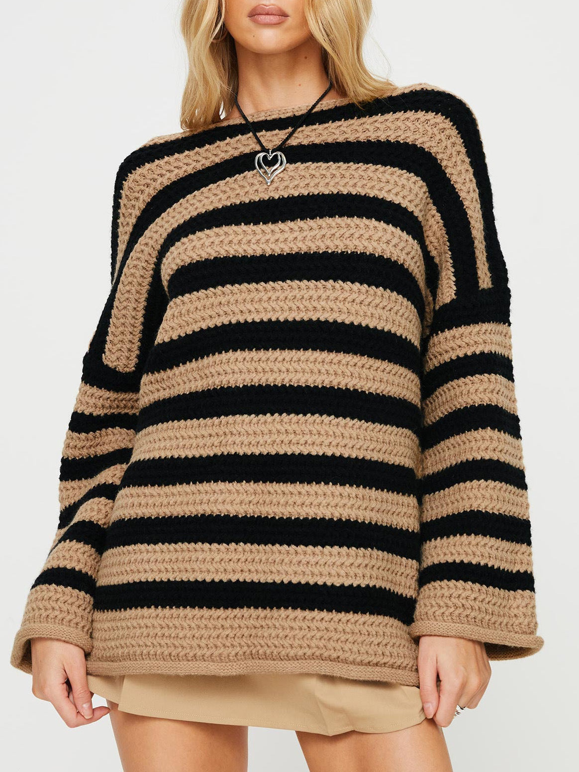 Damen Grobstrickpullover Streifenmuster Eveloria