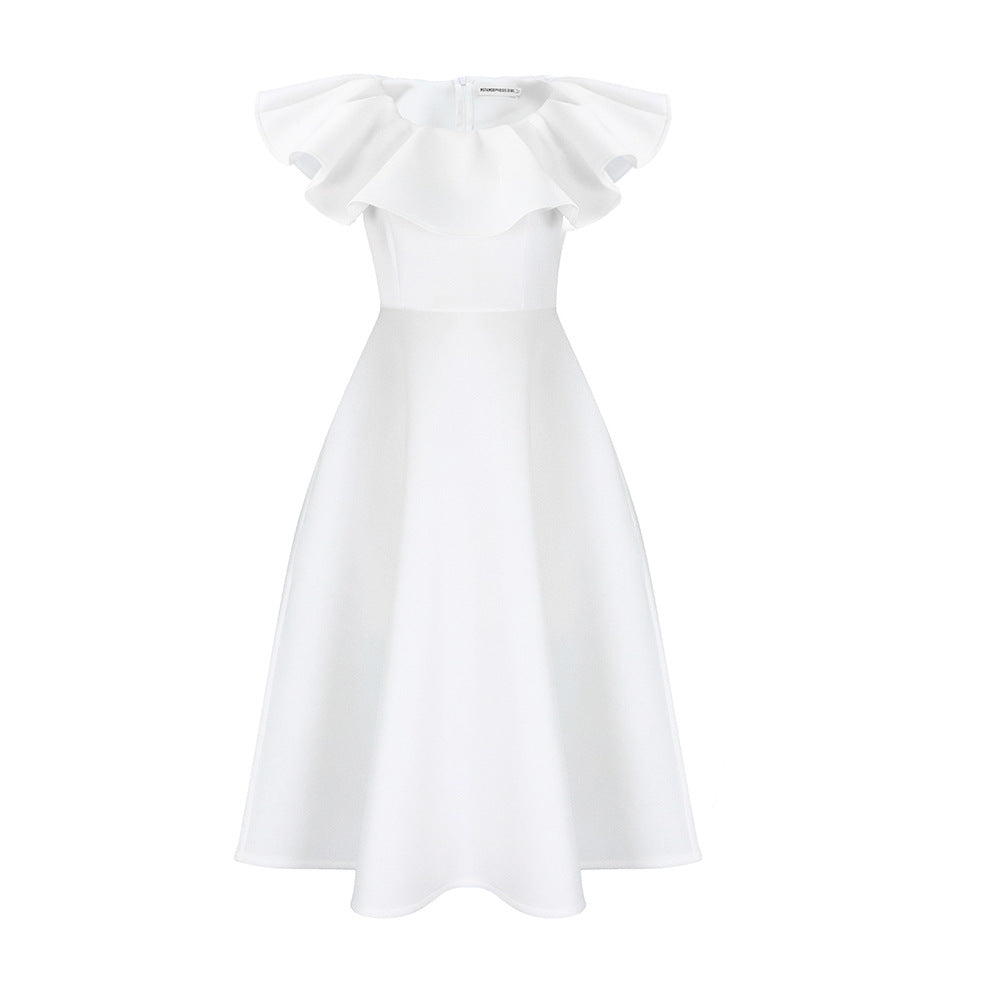 Damen Midikleid Tailliert Volant Elegant Eveloria