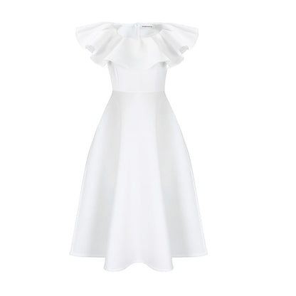Damen Midikleid Tailliert Volant Elegant Eveloria