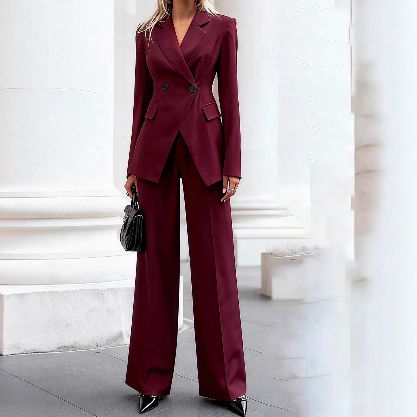 Damen Anzug Taillierter Blazer Weite Hose Eveloria