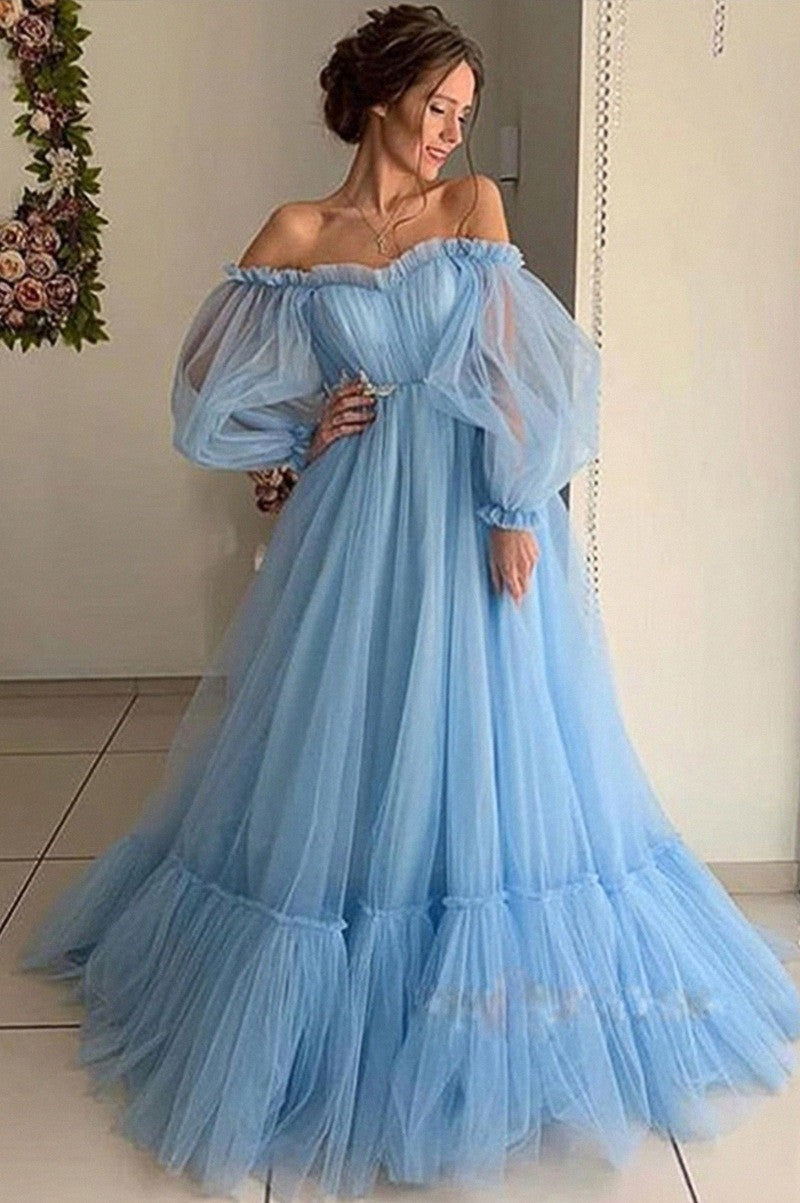 Damen Abendkleid Tüll Schulterfrei Voluminöse Ärmel Eveloria