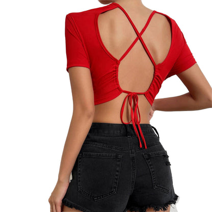 Damen Cropped Oberteil Dekorative Rückenbindebänder