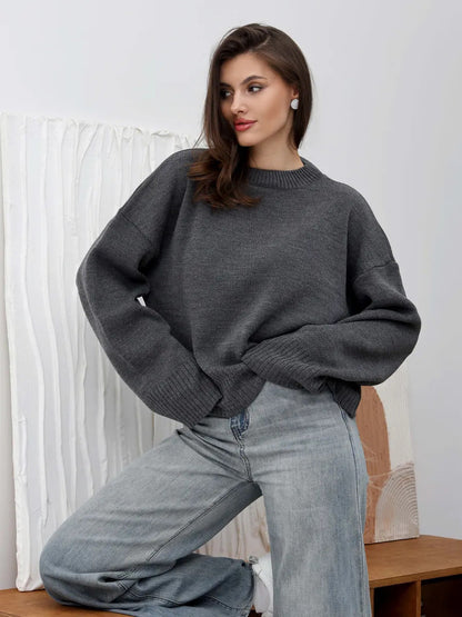 Damen Sweater Weit Schnitt Strukturiertes Maschenbild Beige