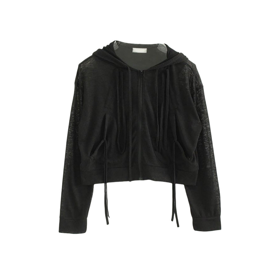 Damen Cropped Kapuzenjacke Reißverschluss