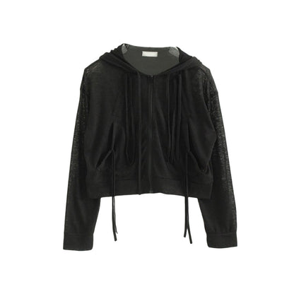 Damen Cropped Kapuzenjacke Reißverschluss