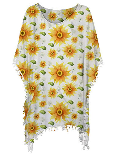 Damen Strandtunika Florales Design Poncho-Art
