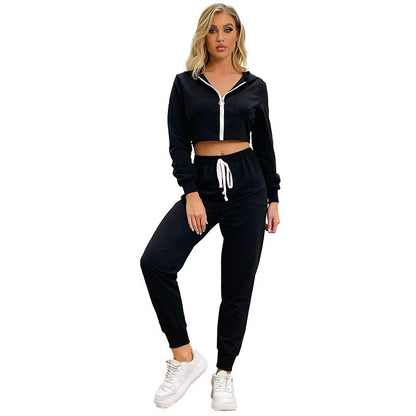 Damen Sportanzug Cropped Hoodie Elastischer Bund Eveloria
