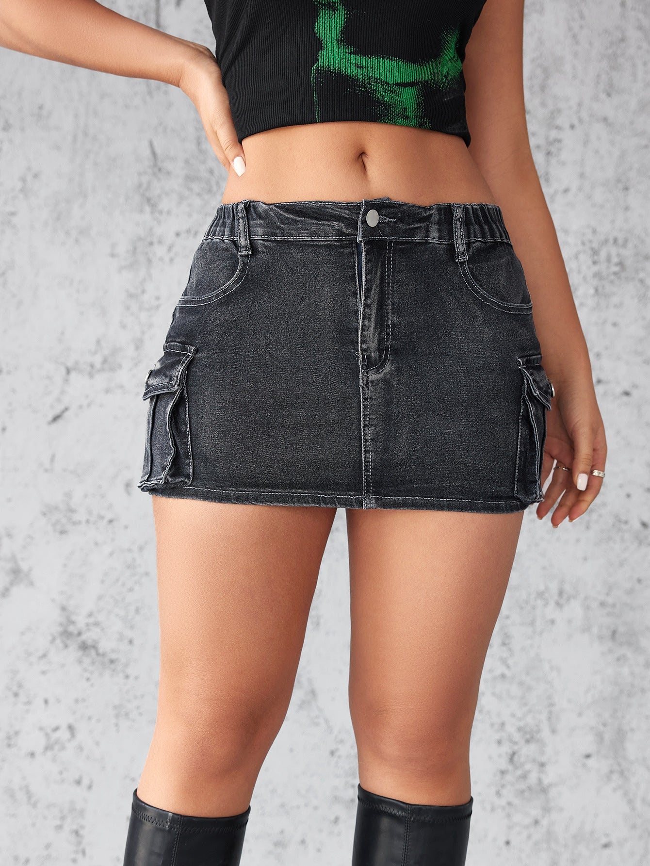 Damen Jeans Minikleid Abnehmbares Reißverschluss Eveloria