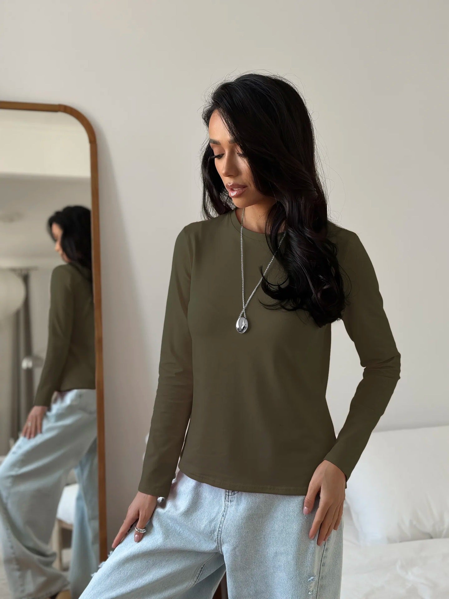 Damen Langarmshirt Körperbetont Baumwolle Eveloria