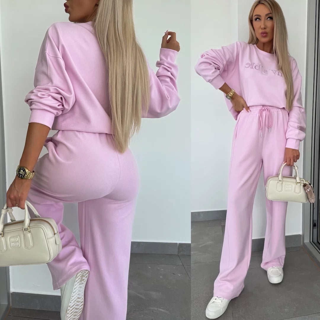 Damen Sweatpants-Set Weites Bein Baumwolle Eveloria