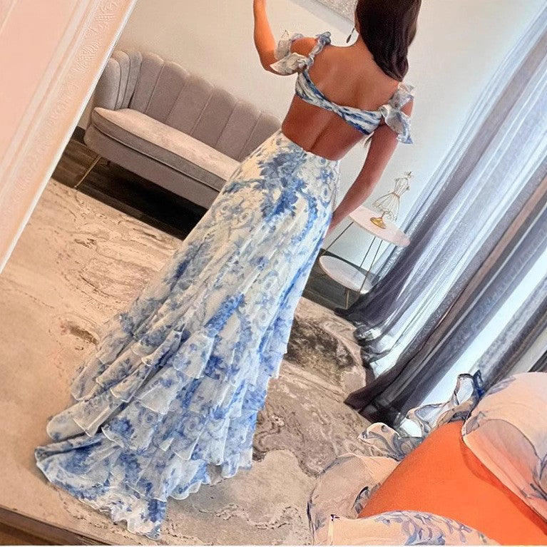 Damen Maxikleid Rüschen Floralmuster