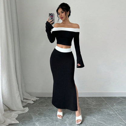 Damen Off-Shoulder Crop- und Maxirock Set