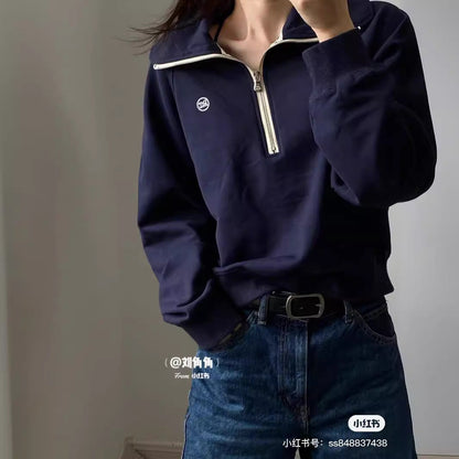 Damen Kapuzensweater Halbreißverschluss Eveloria