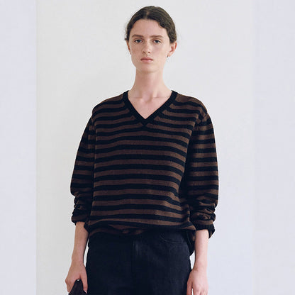 Damen Pullover V-Ausschnitt Streifenmuster Eveloria