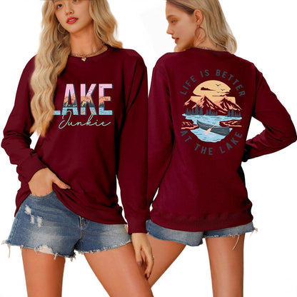 Damen Langarmshirt Lake-Motiv Leicht Baumwolle Weiß
