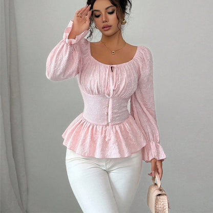 Damen Bluse Rüschendetails Tailliert Eveloria - Eveloria