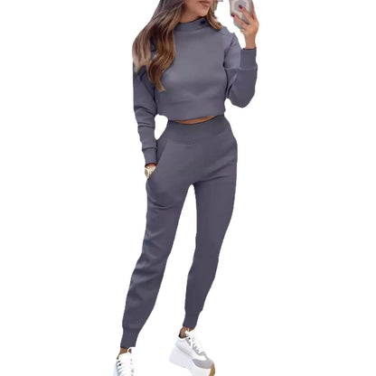 Damen Sportset Baumwolle Kuschelig Cropped Oberteil Elastisch