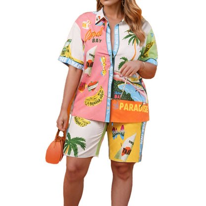 Damen Kurzarm-Set Sommerlich Grafikdesign Eveloria