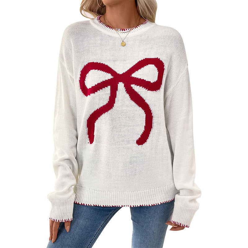 Damen Strickpullover Festlich Schleifenmotiv Lässig Eveloria