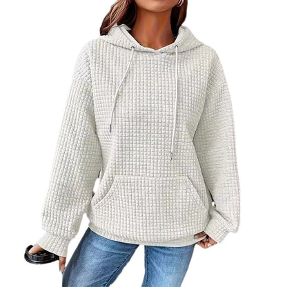 Damen Kapuzenpullover Strukturiertes Waffelmuster Mit Taschen