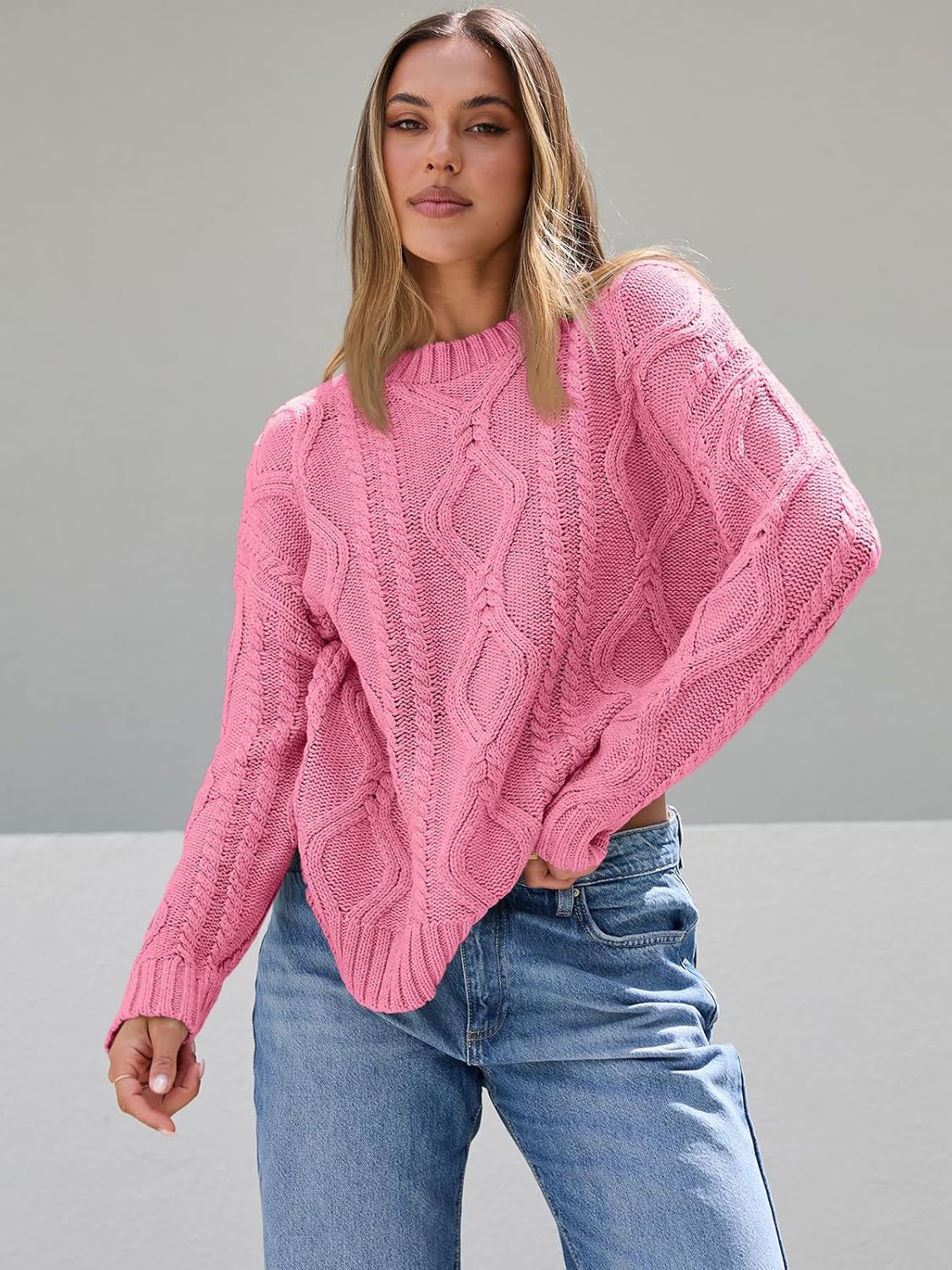 Damen Pullover Grobgestrickt Zopfdesign Eveloria