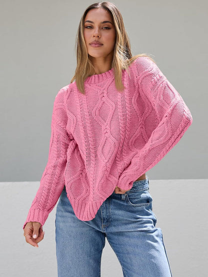 Damen Pullover Grobgestrickt Zopfdesign Eveloria