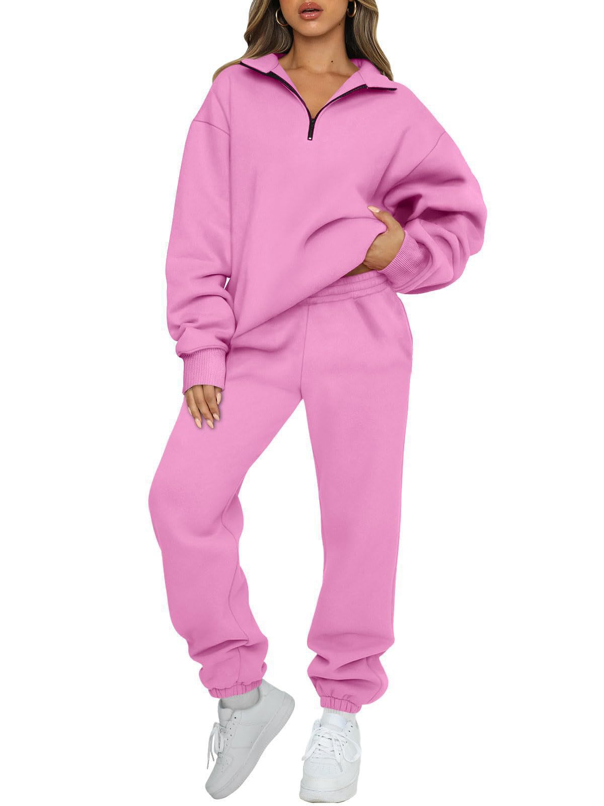 Damen Sweatpants-Set mit Stehkragen und Kängurutasche Eveloria