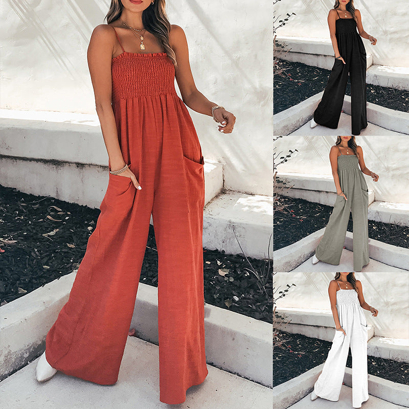 Damen Jumpsuit Weites Bein Elastisch Eveloria