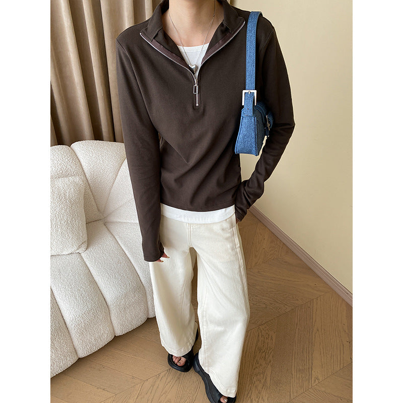 Damen Halblangarm Pullover mit Reißverschluss und Schnitt
