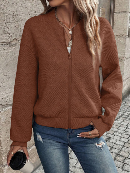 Damen Sweatjacke Strukturiert Reißverschluss Eveloria