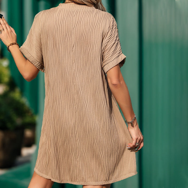 Damen Freizeitkleid V-Ausschnitt Strukturdesign Luftig Eveloria