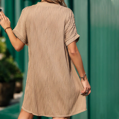 Damen Freizeitkleid V-Ausschnitt Strukturdesign Luftig Eveloria