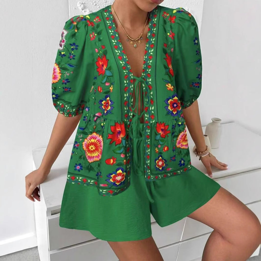 Damen Blusenshirt Bunt Blumenmuster Locker Eveloria