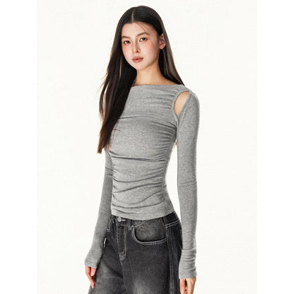 Damen Langarmshirt Asymmetrischer Ausschnitt Figurbetont Eveloria