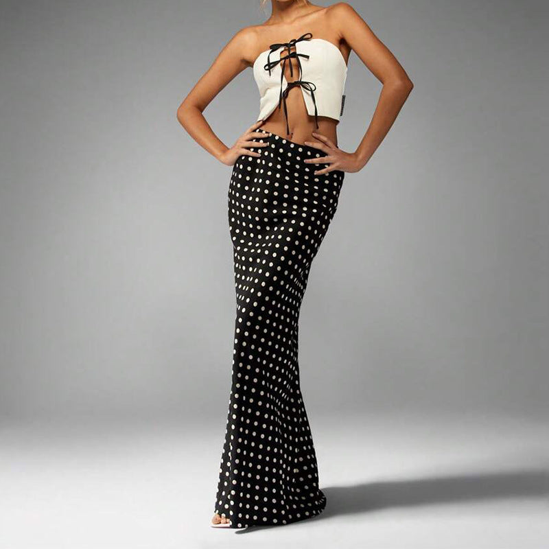 Damen Maxi-Rock mit hohem Schlitz und Polka-Dots - Eveloria