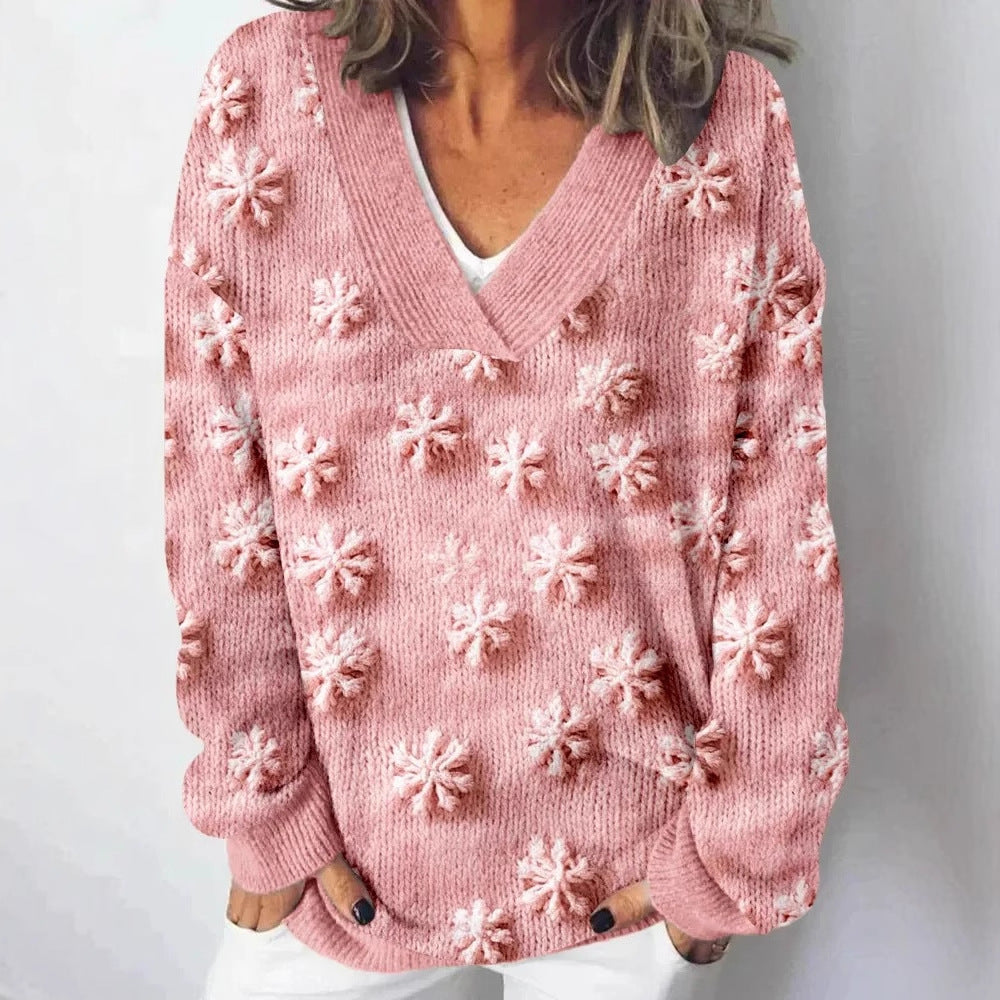 Damen Strickpullover Landschaftsmuster Eveloria