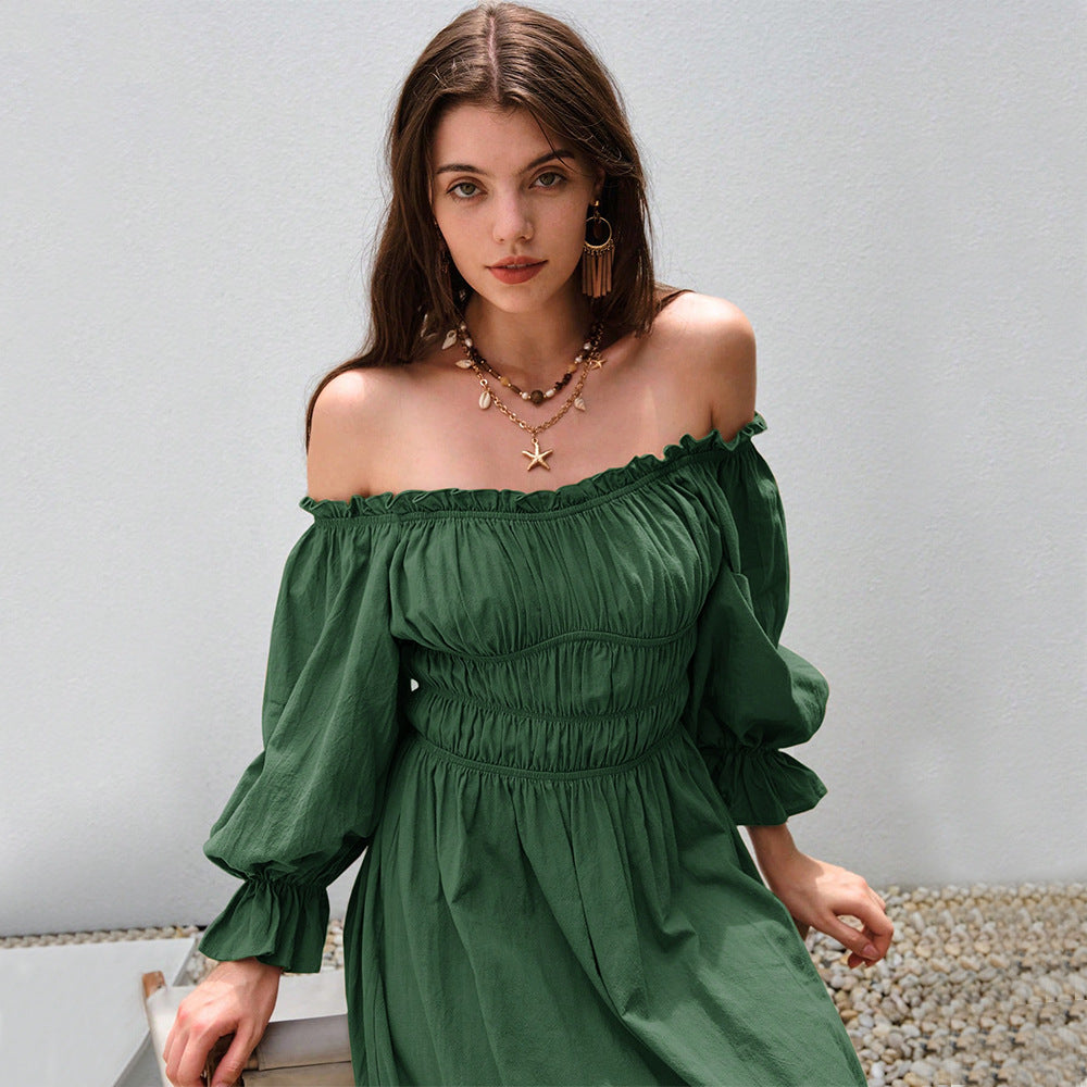 Damen Off-Shoulder-Kleid Maxi-Größe mit Puffärmeln