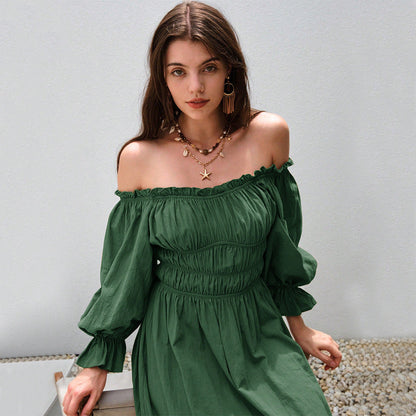 Damen Off-Shoulder-Kleid Maxi-Größe mit Puffärmeln